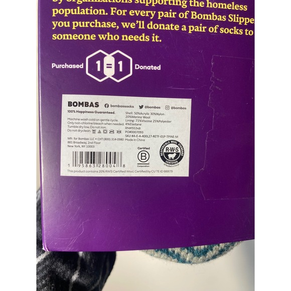 Bombas Gripper Slipper Womens Medium Teal Pine Knit Half Sock Slipper M open box - Picture 6 of 6